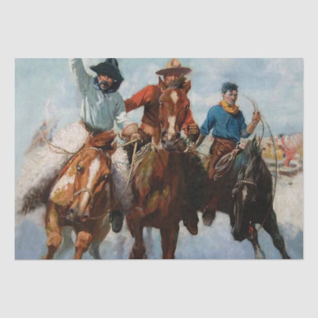 "Three Montana Cowboys" von W Herbert Dunton Seidenpapier (Vorderseite)