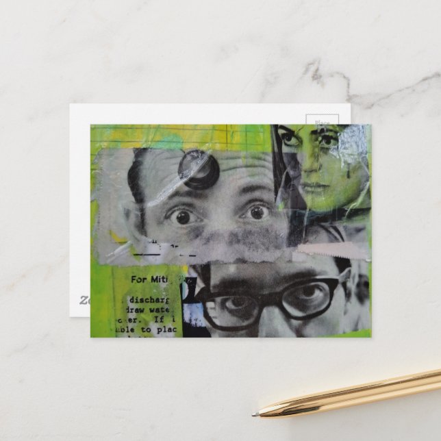 Three Pairs of Eyes Looking Mixed Media Collage Postkarte (Vorderseite/Rückseite Beispiel)