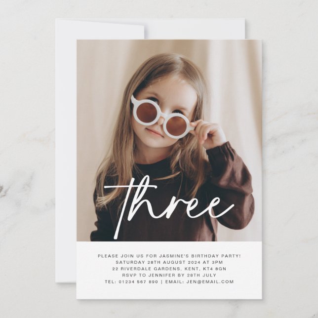 Three Photo Birthday Invitation  Einladung (Vorderseite)