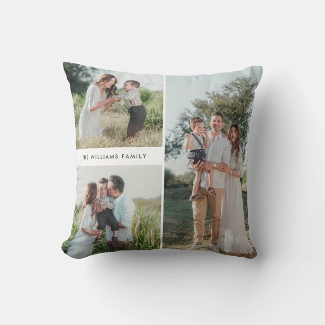 Three-Photo Family Collage Holiday Kissen (Vorderseite)