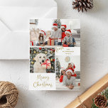 Three Photos and Modern Typography Merry Christmas Feiertagskarte<br><div class="desc">These stylish holiday cards feature a minimal faux gold and white design with modern script typography that says "Merry Christmas". Easily place three of your favorite personal photos onto the multi photo grid by using the template.</div>
