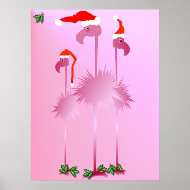 Three Pink Christmas Flamingos Poster (Vorne)