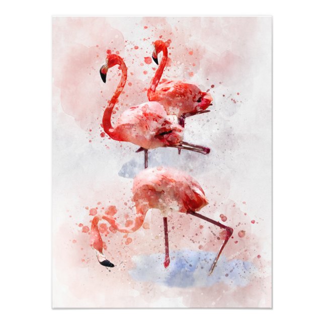 Three Pink Flamingos Watercolor Fotodruck (Vorne)