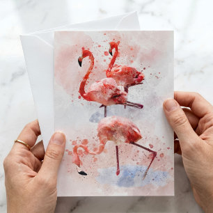 Three Pink Flamingos Watercolor Mitteilungskarte
