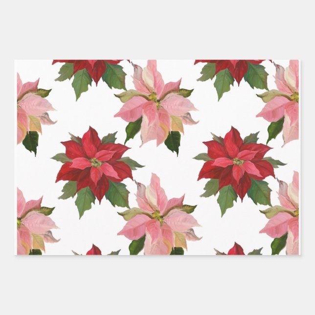 Three Poinsettia, Gingerbread Girl & Adorable Cow Geschenkpapier Set (Vorderseite)