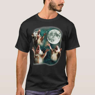 Three Possum Moon 3 Opossum Weiß Cursed Meme T-Shirt
