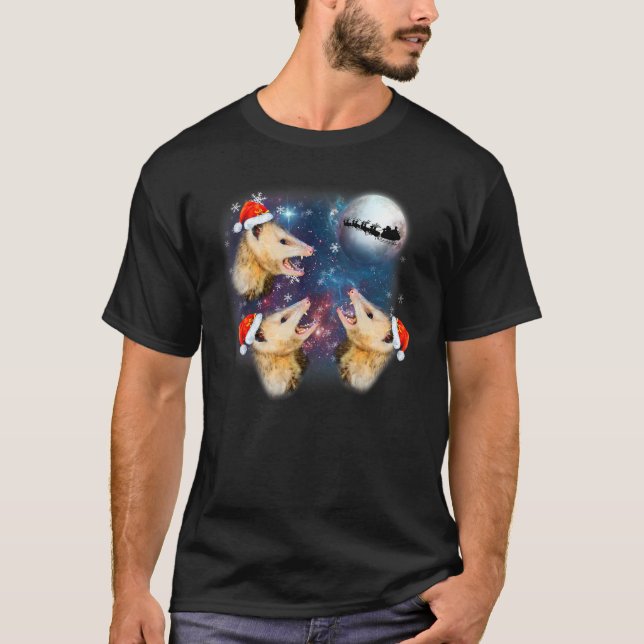 Three Possum Moon Christmas Weihnachtsmannmütze T-Shirt (Vorderseite)
