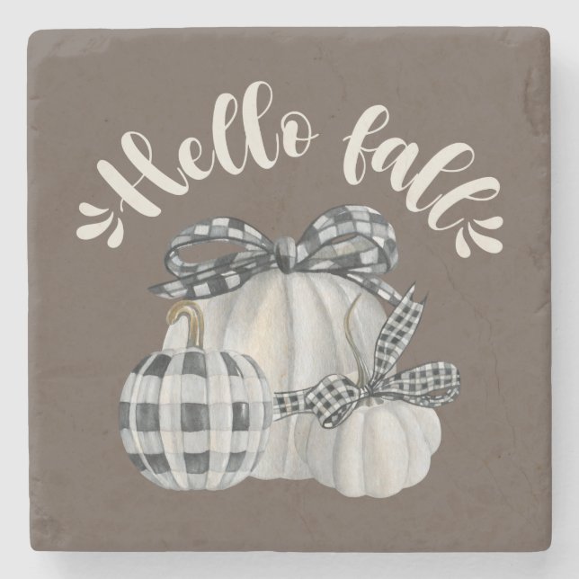 Three Pumpkin Hello Fall Steinuntersetzer (Vorderseite)