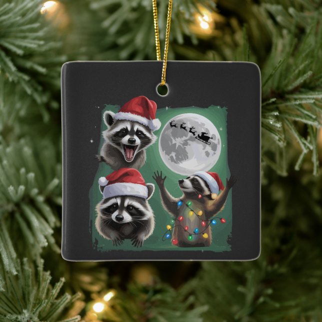 Three Raccoons With The Moon Galaxy Christmas  Keramikornament (Baum)
