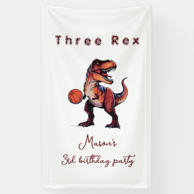 Three-Rex basketball Dino birthday welcome sign Banner (Vertikal)