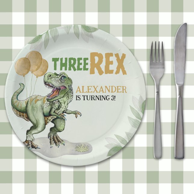 Three Rex - Birthday Boy 3rd with Dinosaur Theme Pappteller (Von Creator hochgeladen)