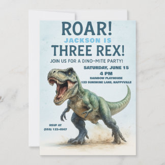 Three Rex Birthday - Boys T-Rex Dinosaur Bday Einladung