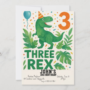 Three Rex Birthday Invitation Boy - Dinosaurier 3. Einladung
