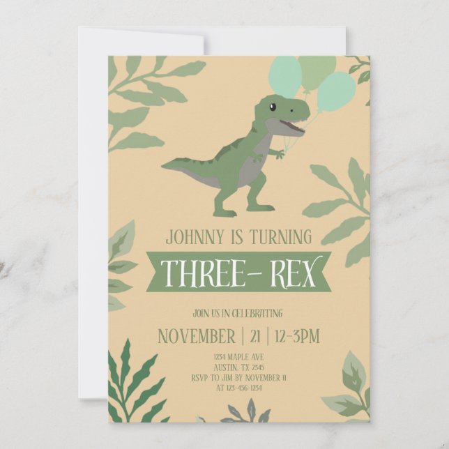 Three-Rex Birthday Invitation Einladung (Vorderseite)
