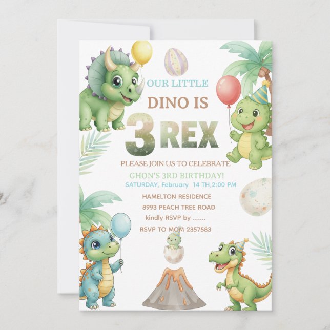 Three-Rex Birthday Invitation with Maze Invitation Einladung (Vorderseite)