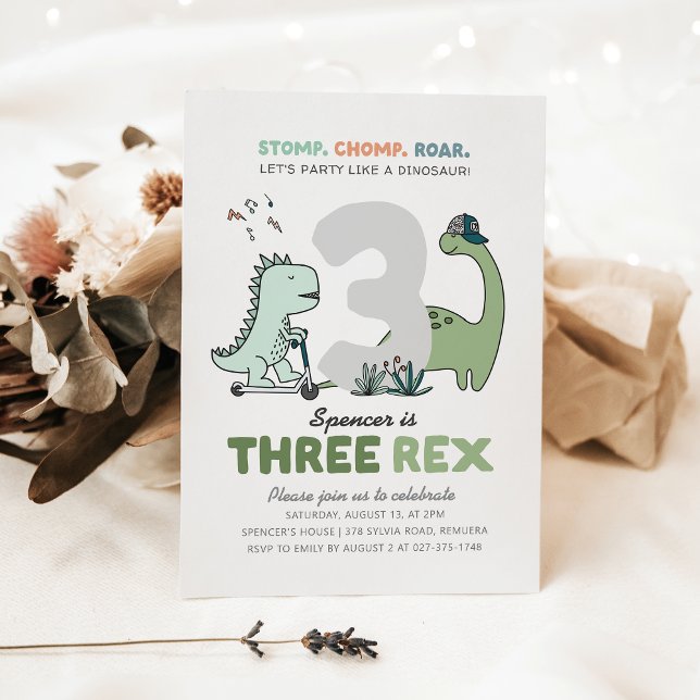 Three Rex Birthday Party Invitation (Créateur téléchargé)
