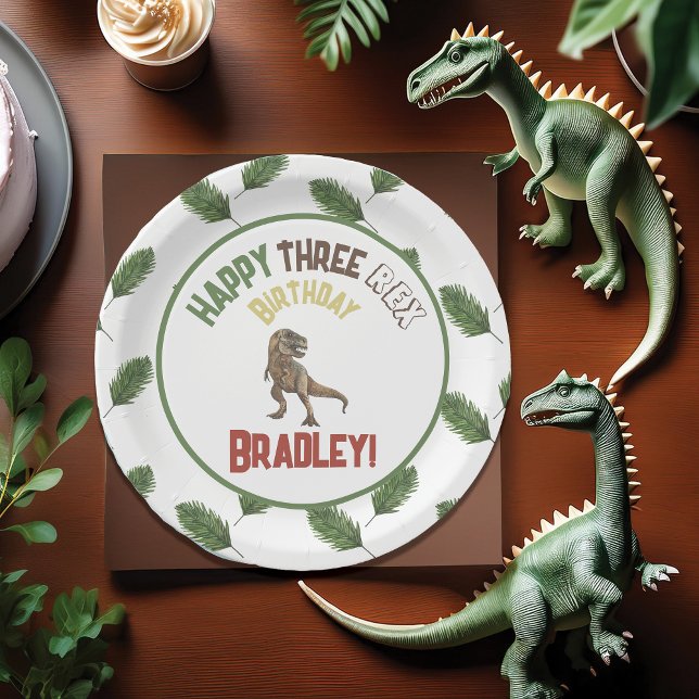 Three Rex Birthday Watercolor Dino Pappteller (Von Creator hochgeladen)