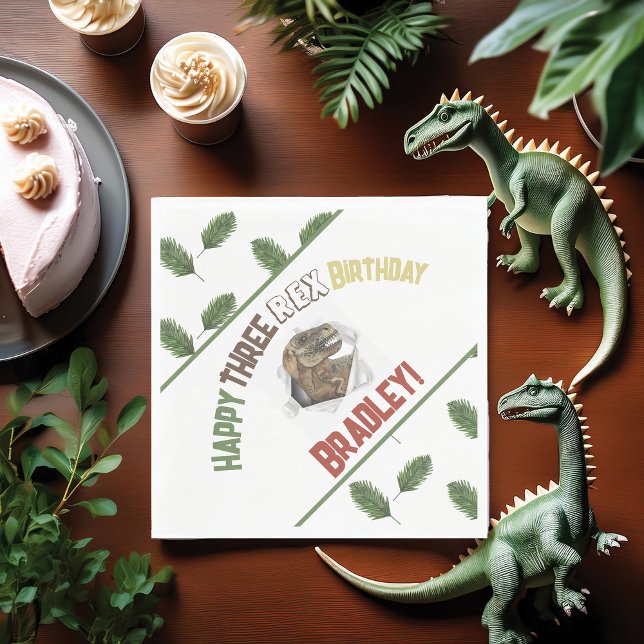 Three Rex Birthday Watercolor Dino Serviette (Von Creator hochgeladen)