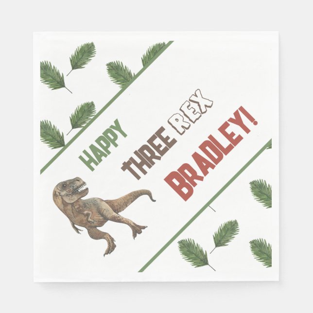 Three Rex Birthday Watercolor Serviette (Vorderseite)