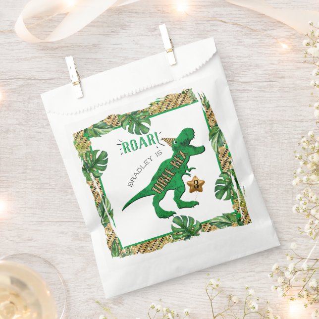 Three Rex Dinosaur 3. Geburtstag Geschenktütchen (Ausgeschnitten)