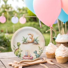 Three-Rex Dinosaur 3. Geburtstagspapier-Teller Pappteller