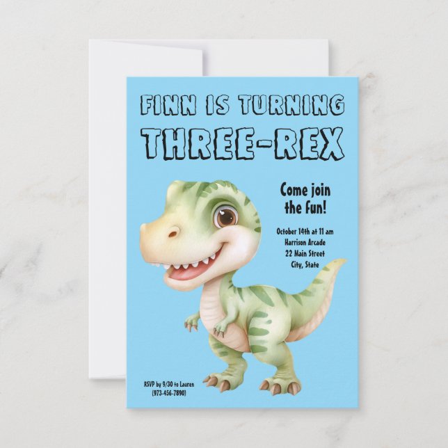 Three-Rex Dinosaur 3rd Birthday Party Invitation (Devant)