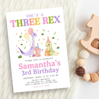 Three Rex Dinosaur Birthday Einladung