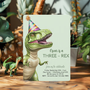 Three-Rex Dinosaur Birthday   Green Dino Einladung