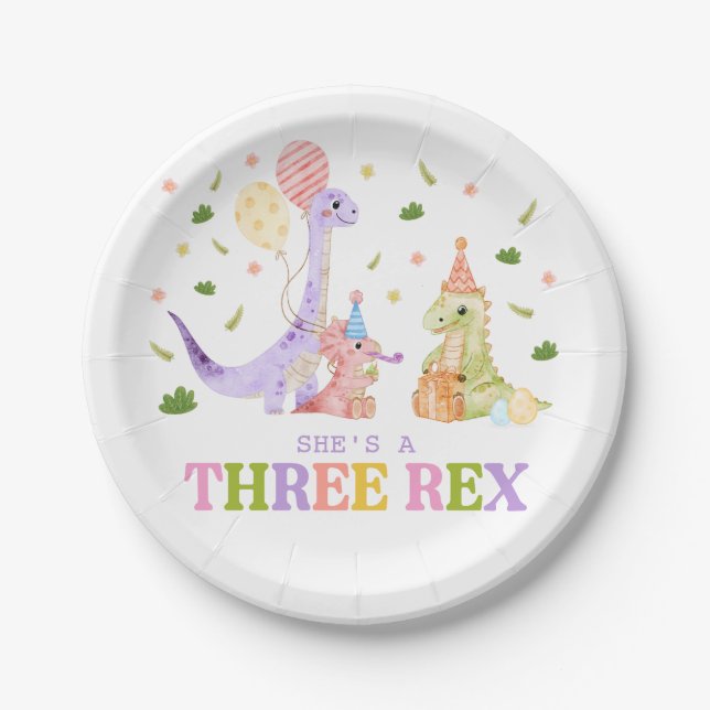 Three Rex Dinosaur Birthday Pappteller (Vorderseite)