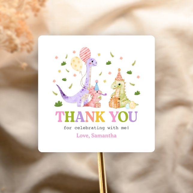 Three Rex Dinosaur Birthday Quadratischer Aufkleber (Dinosaur 3rd Birthday Sticker)