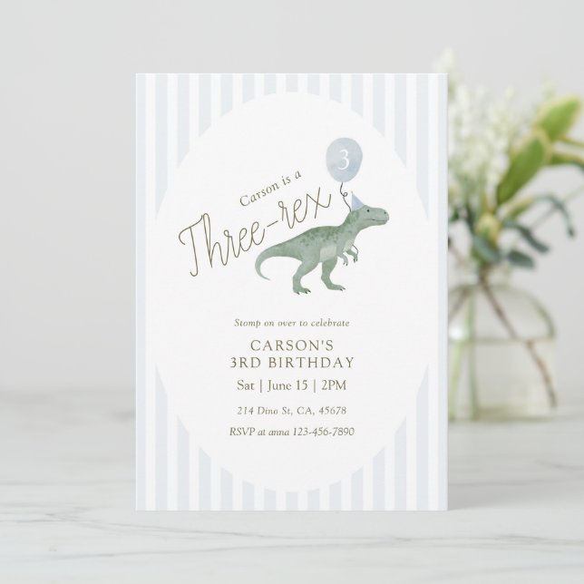 Three Rex Dinosaur Third Birthday Invitation Einladung (Stehend Vorderseite)