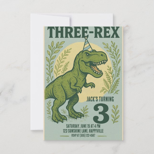 Three Rex Dinosaurier Greenerity Geburtstag Einladung (Vorderseite)
