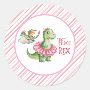Three Rex Girl Birthday Party Runder Aufkleber