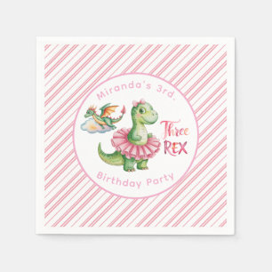 Three Rex Girl Birthday Party Serviette