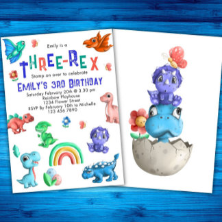 Three Rex Girls 3. Geburtstag Dinosaur Party Dino Einladung