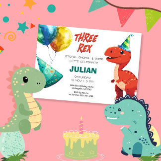 Three Rex Niedlich Tyrex Dinosaur Geburtstag Einladung