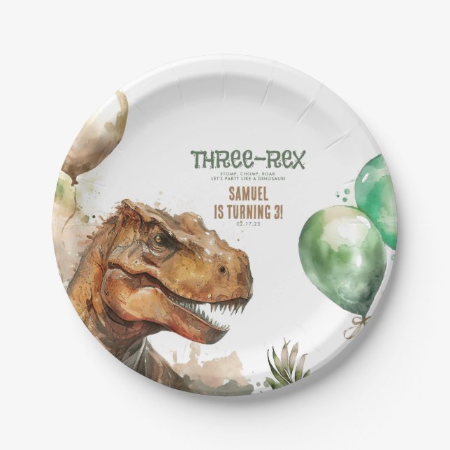 Three Rex - Tyronasaurus Dinosaur Geburtstagsparte Pappteller (Vorderseite)