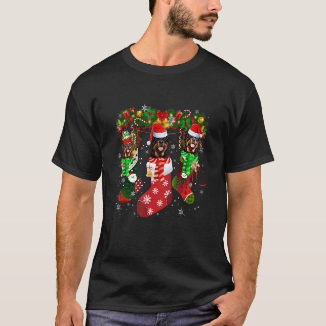 Three Rottweiler In Socks Christmas Santa Hat   T-Shirt (Vorderseite)