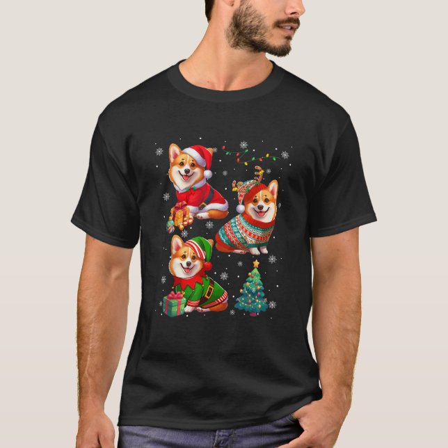Three Santa Reindeer Elf Corgis Wearing Sweater Ow T-Shirt (Vorderseite)