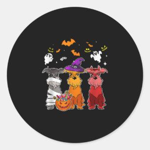 Three Schnauzer Hexenhut Niedliche Halloween-Gesch Runder Aufkleber