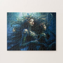 Three Sea Nymphs in Mirror Fantasy Painting