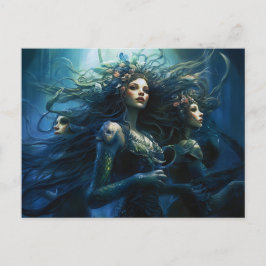 Three Sea Nymphs in Mirror Fantasy Painting Postkarte