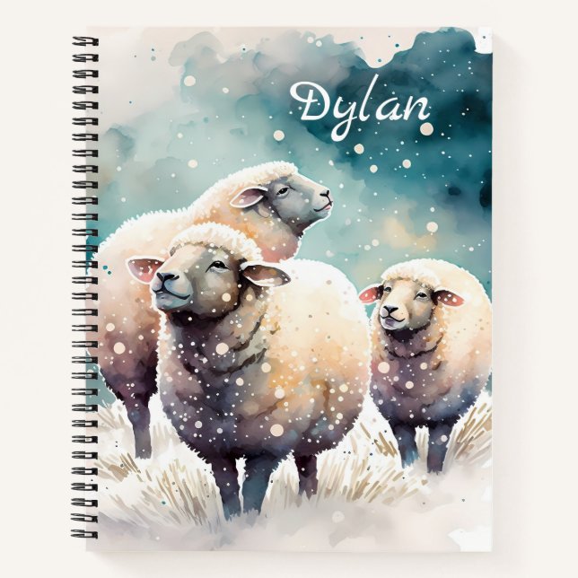 Three Sheep in Winter Wonderland - Maßgeschneidert Notizbuch (Vorderseite)