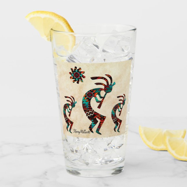 Three Southwest Kokopelli Glas (Vorderseite Ice)