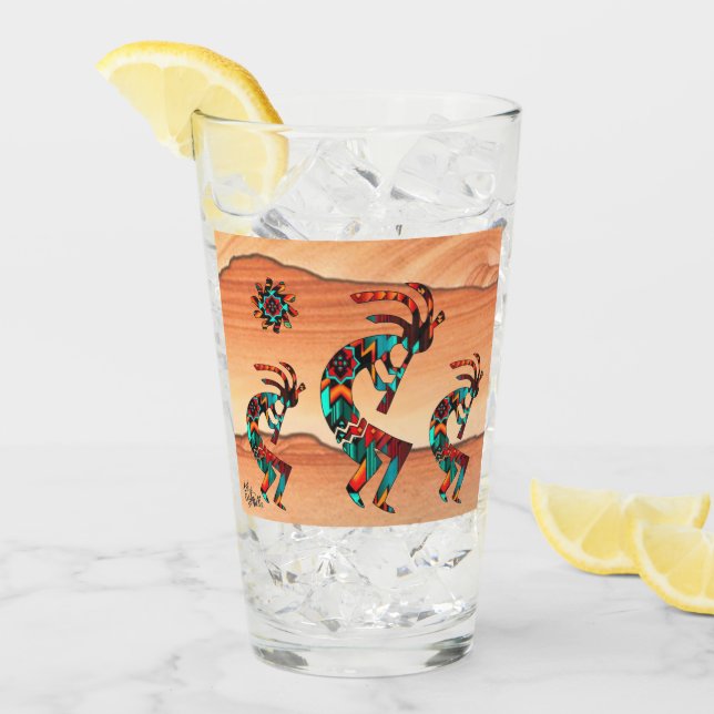 Three Southwest Kokopelli Glass Glas (Vorderseite Ice)