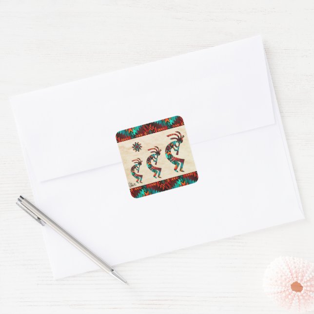 Three Southwest Kokopelli Square Sticker (Umschlag)