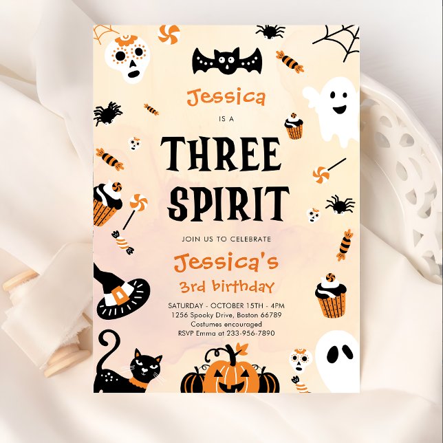 Three Spirit Halloween Niedlich Ghost Birthday Par Einladung (Von Creator hochgeladen)