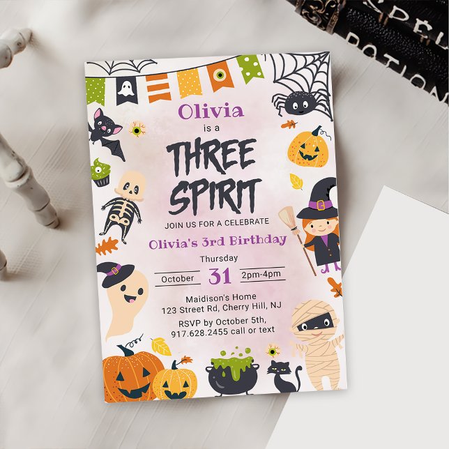 Three Spirit Halloween Niedlich Ghost Birthday Par Einladung (Von Creator hochgeladen)