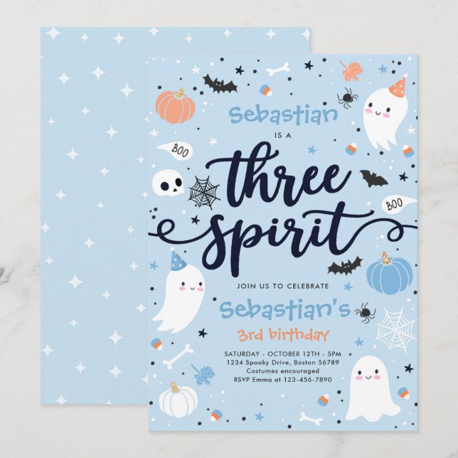 Three Spirit Niedlich Halloween Ghost 3. Geburtsta Einladung (Vorne/Hinten)