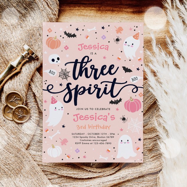 Three Spirit Niedlich Halloween Ghost 3. Geburtsta Einladung (Von Creator hochgeladen)